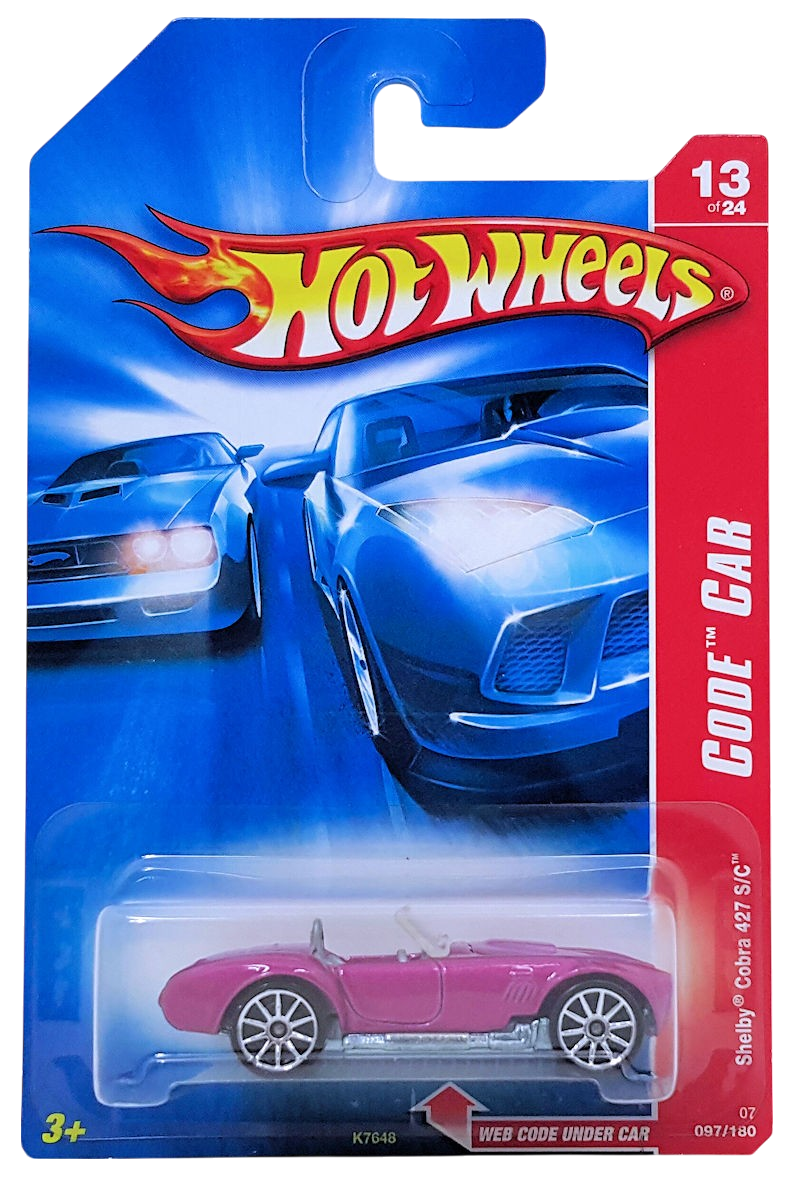 Hot Wheels 2007 - Collector # 097/180 - Code Car 13/24 - Shelby Cobra 427 S/C - Metalflake Purple - Metal Body & Base - 10 Spoke Wheels - Opening Hood - USA Card