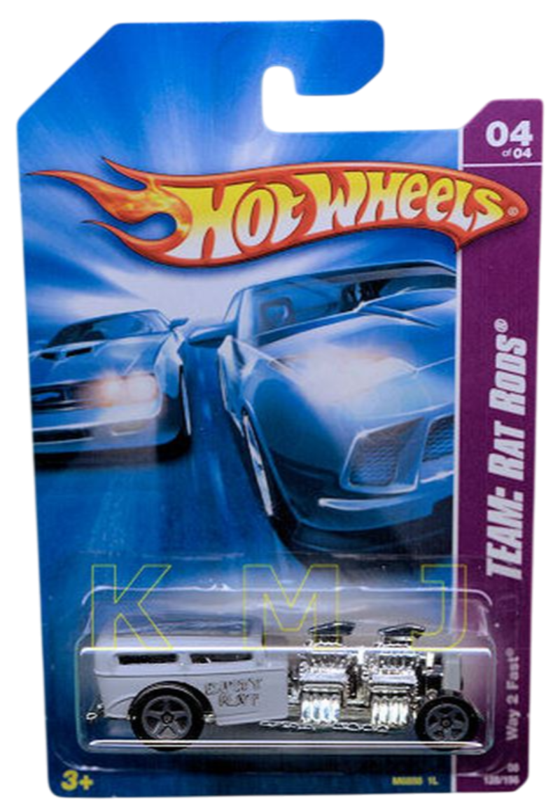 Hot Wheels 2008 - Collector # 128/196 - TEAM: Rat Rods 4/4 - Way 2 Fast - Gray Primer / 'Dirty Rat' - Gray 5 Spoke Wheels - USA Card
