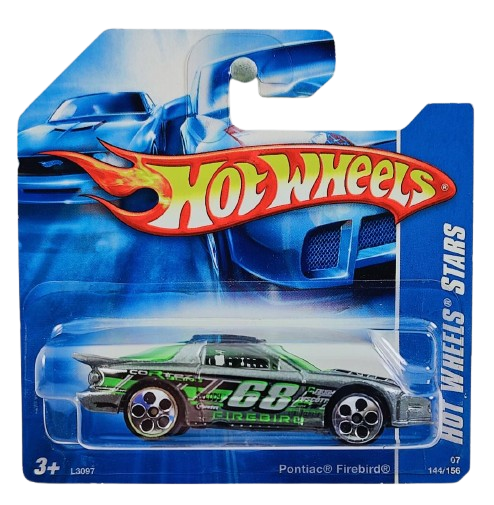 Hot Wheels 2007 - Collector # 144/156 - Hot Wheels Stars 12/24 - Pontiac Firebird - Metalflake Gray - '68' / 'Cortez Racing' - 5 Dot Wheels - Internatioanl Short Card
