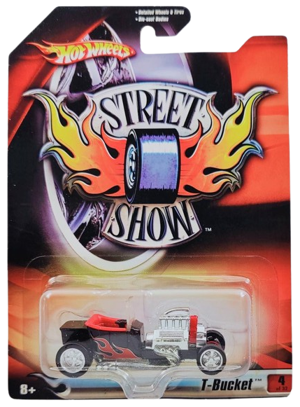 Hot Wheels 2007 - Street Show Series 04/32 - T-Bucket - Black with Flames - SS5SP Wheels - Walmart Exclusive - Large USA Blister Card