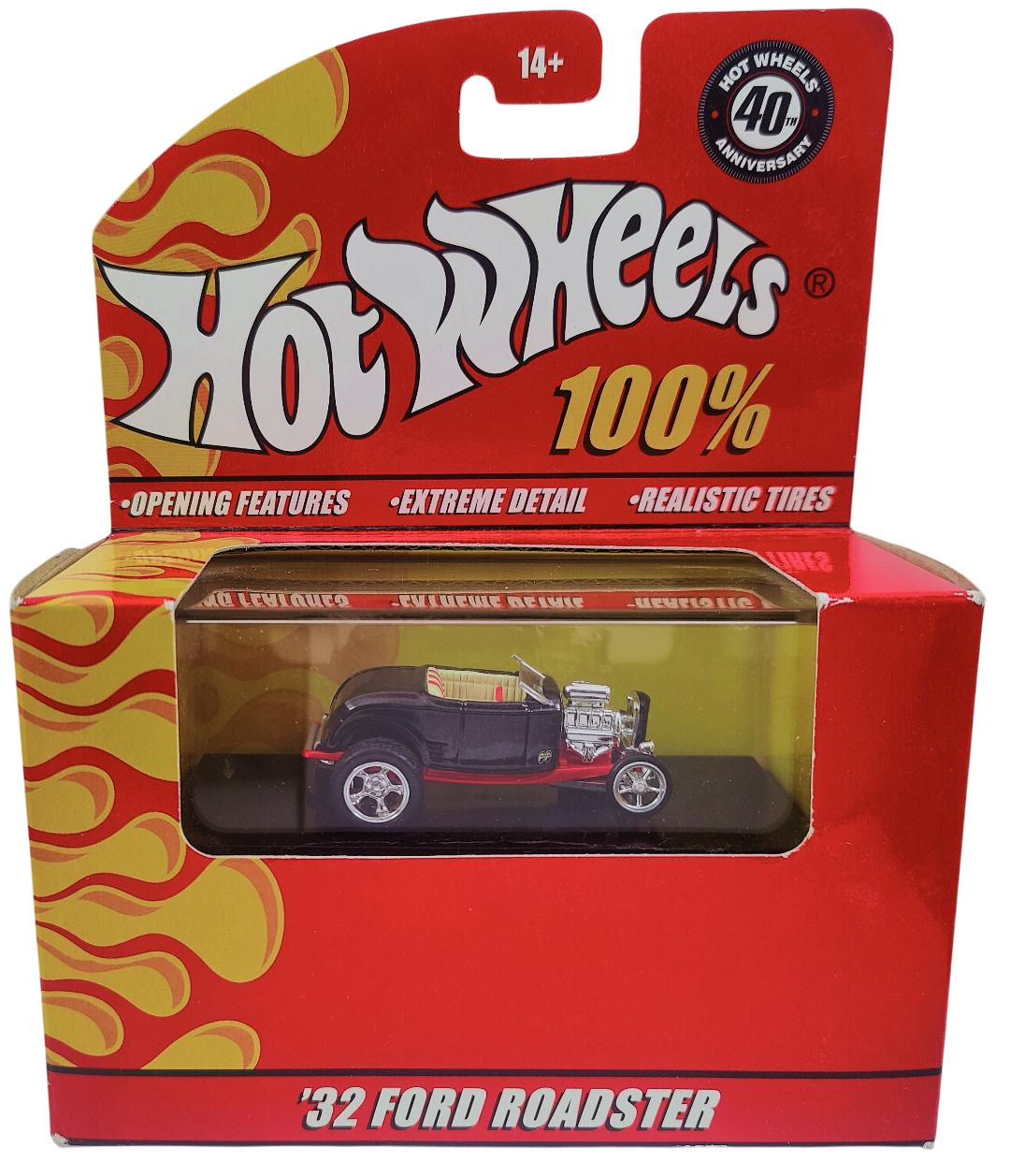 Hot Wheels 2008 - 100% Collectible / 40th Anniversary - '32 Ford Roadster - Black - Rubber Tires - Extreme Detail - Acrylic Display Box