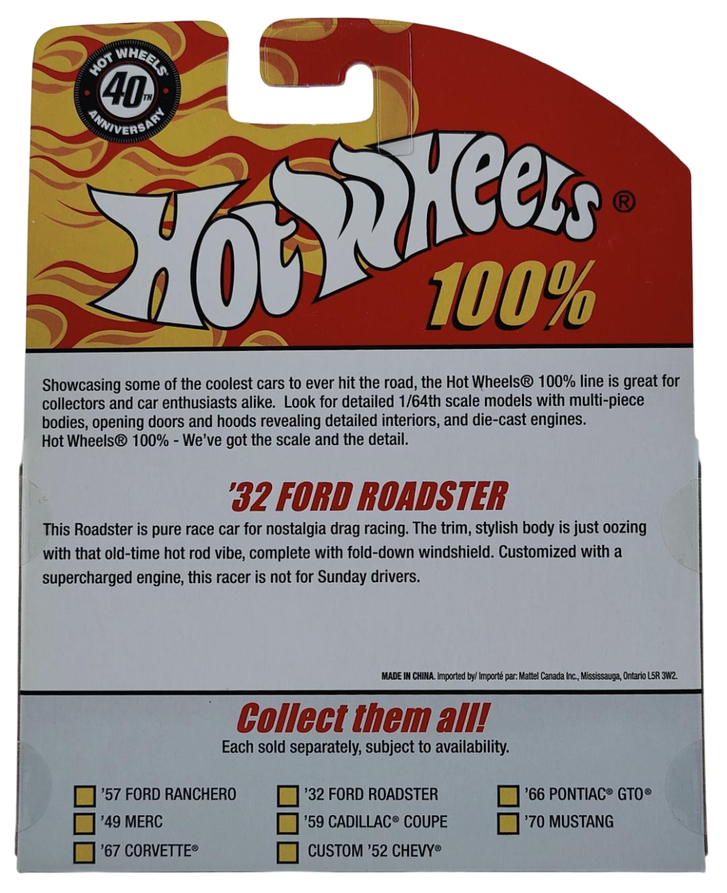 Hot Wheels 2008 - 100% Collectible / 40th Anniversary - '32 Ford Roadster - Black - Rubber Tires - Extreme Detail - Acrylic Display Box