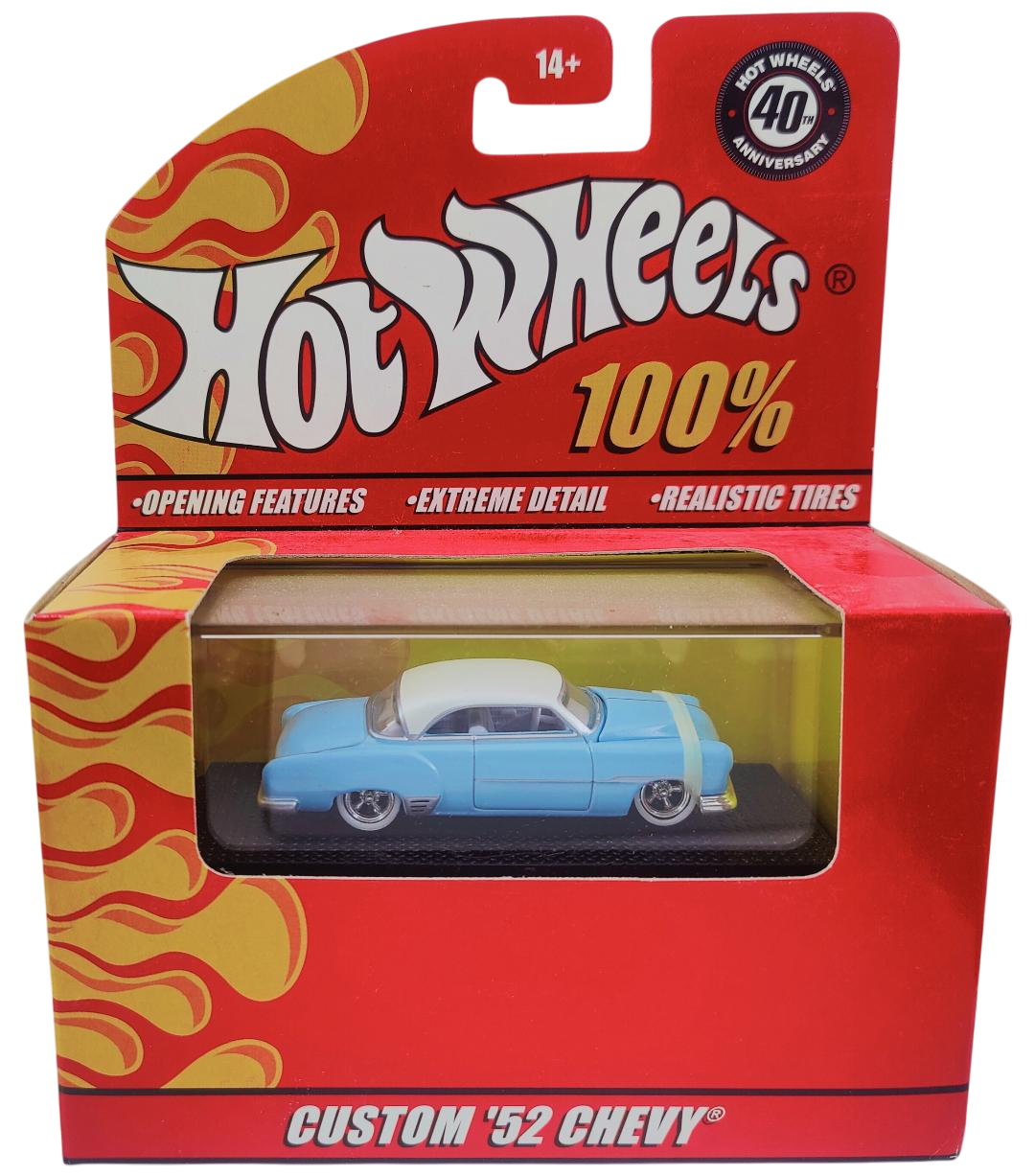Hot Wheels 2008 - 100% Collectible / 40th Anniversary - Custom '52 Chevy - Light Blue with a White Roof - Rubber Tires - Opening Hood - Extreme Detail - Acrylic Display Box
