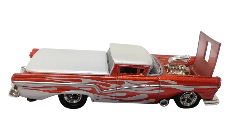 Hot Wheels 2008 - 100% Collectible / 40th Anniversary - '57 Ford Ranchero - Metallic Orange - Rubber Tires - Opening Hood - Extreme Detail - Acrylic Display Box