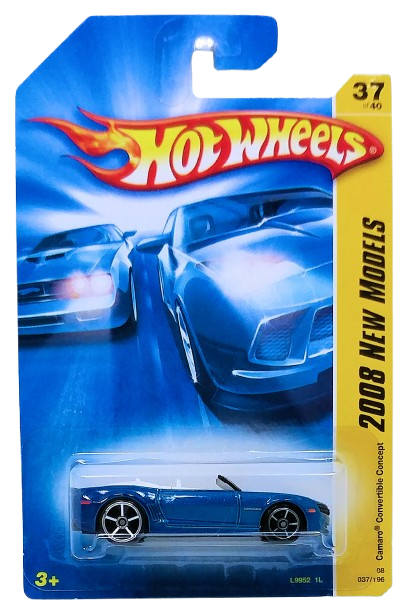 Hot Wheels 2008 - Collector # 037/196 - New Models 37/40 - Camaro Convertible Concept - Metalflake Blue with White Racing Stripes - USA Card