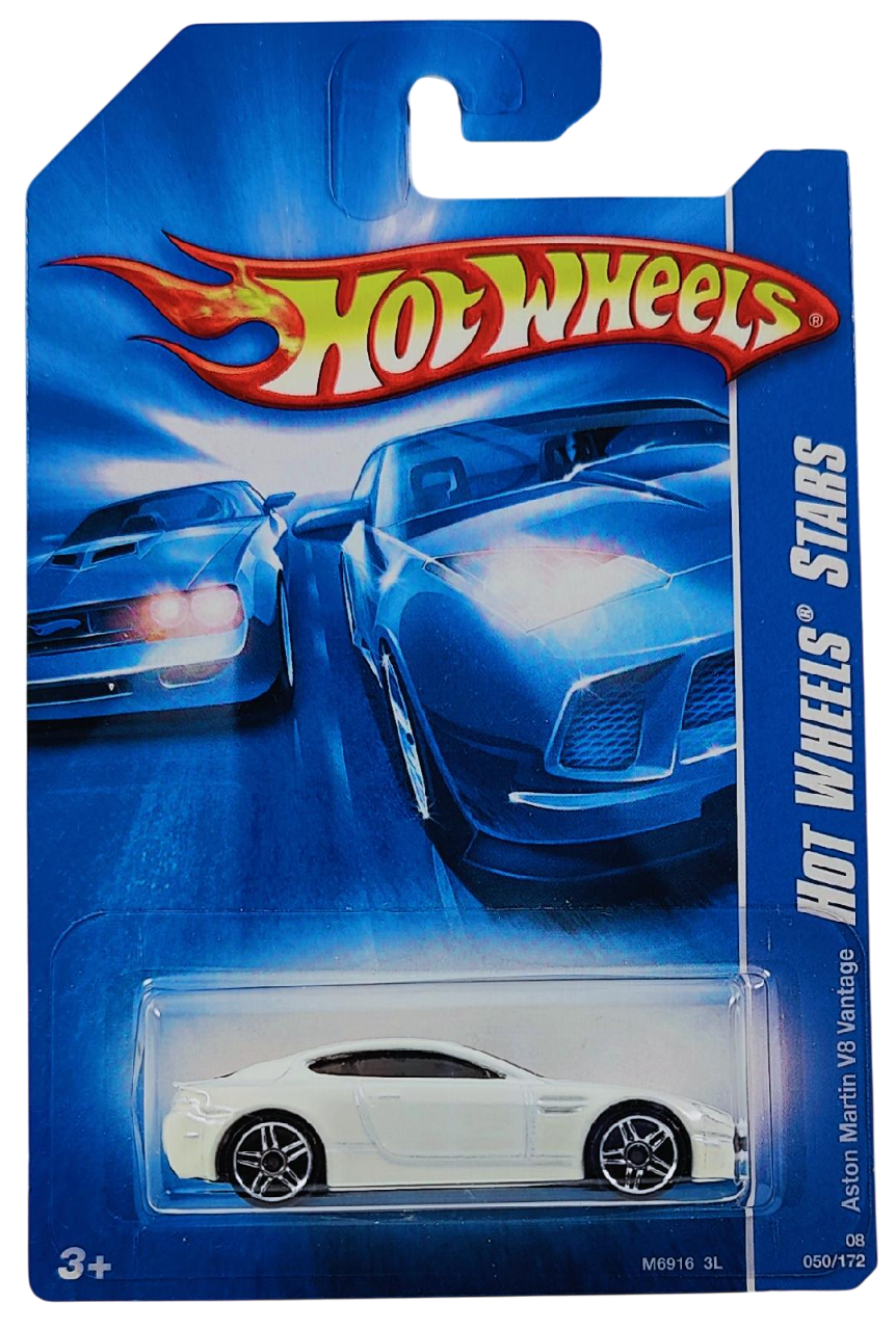Hot Wheels 2008 - Collector # 050/172 - Hot Wheels Stars - Aston Martin V8 Vantage - White - PR5 Wheels - International Card