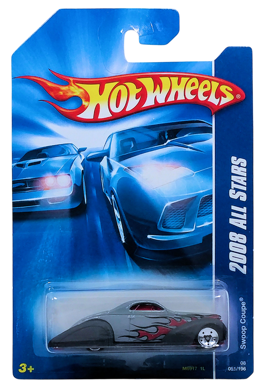 Hot Wheels 2008 - Collector # 051/196 - All Star - Swoop Coupe - Gray Body with Flames / Black Fenders - USA Card