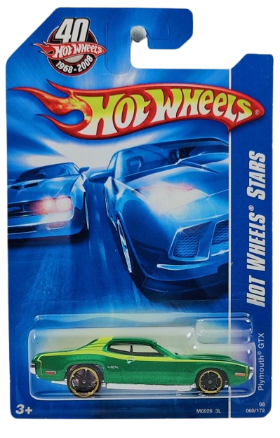 Hot Wheels 2008 - Collector # 060/172 - Hot Wheels Stars 20/36 - Plymouth GTX - Green Metalflake - International 40th Card