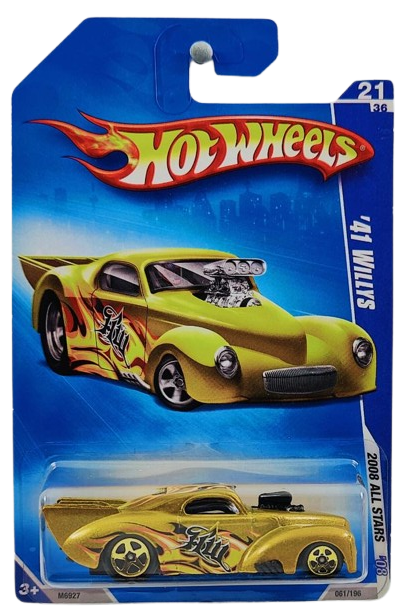 Hot Wheels 2008 - Collector # 061/196 - All Stars 21/36 - '41 Willys - Metalflake Gold - USA '09 Card