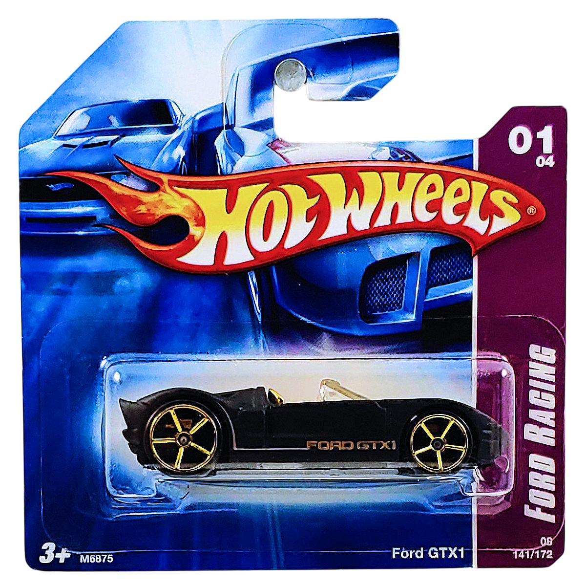 Hot Wheels 2008 - Collector # 141/172 - Ford Racing # 1/4 - Ford GTX1 - Matte Black - Gold OH5SP - International Short Card