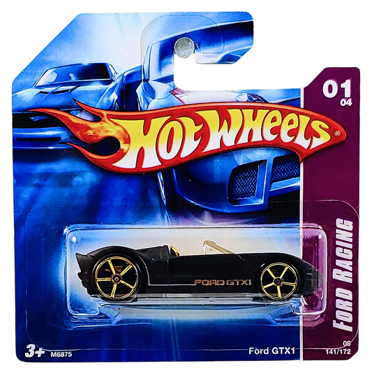 Hot Wheels 2008 - Collector # 141/172 - Ford Racing # 1/4 - Ford GTX1 - Matte Black - Gold OH5SP - International Short Card