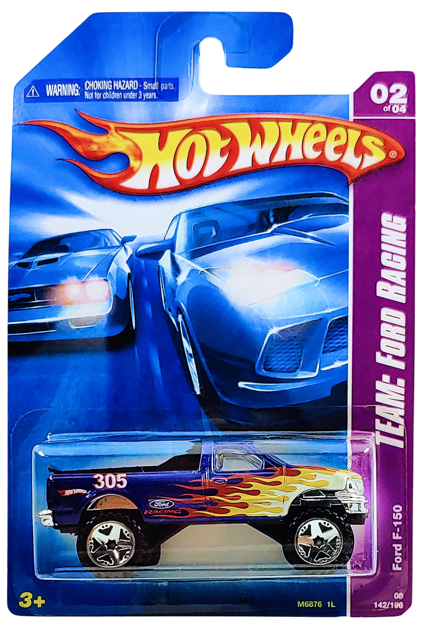 Hot Wheels 2008 - Collector # 142/196 - TEAM: Ford Racing 2/4 - Ford F-150 - Blue Metalflake / Flames / #305 - OR5SP Wheels - USA Card