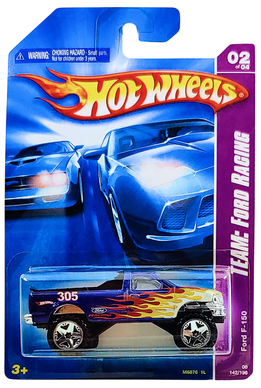 Hot Wheels 2008 - Collector # 142/196 - TEAM: Ford Racing 2/4 - Ford F-150 - Blue Metalflake / Flames / #305 - OR5SP Wheels - USA Card