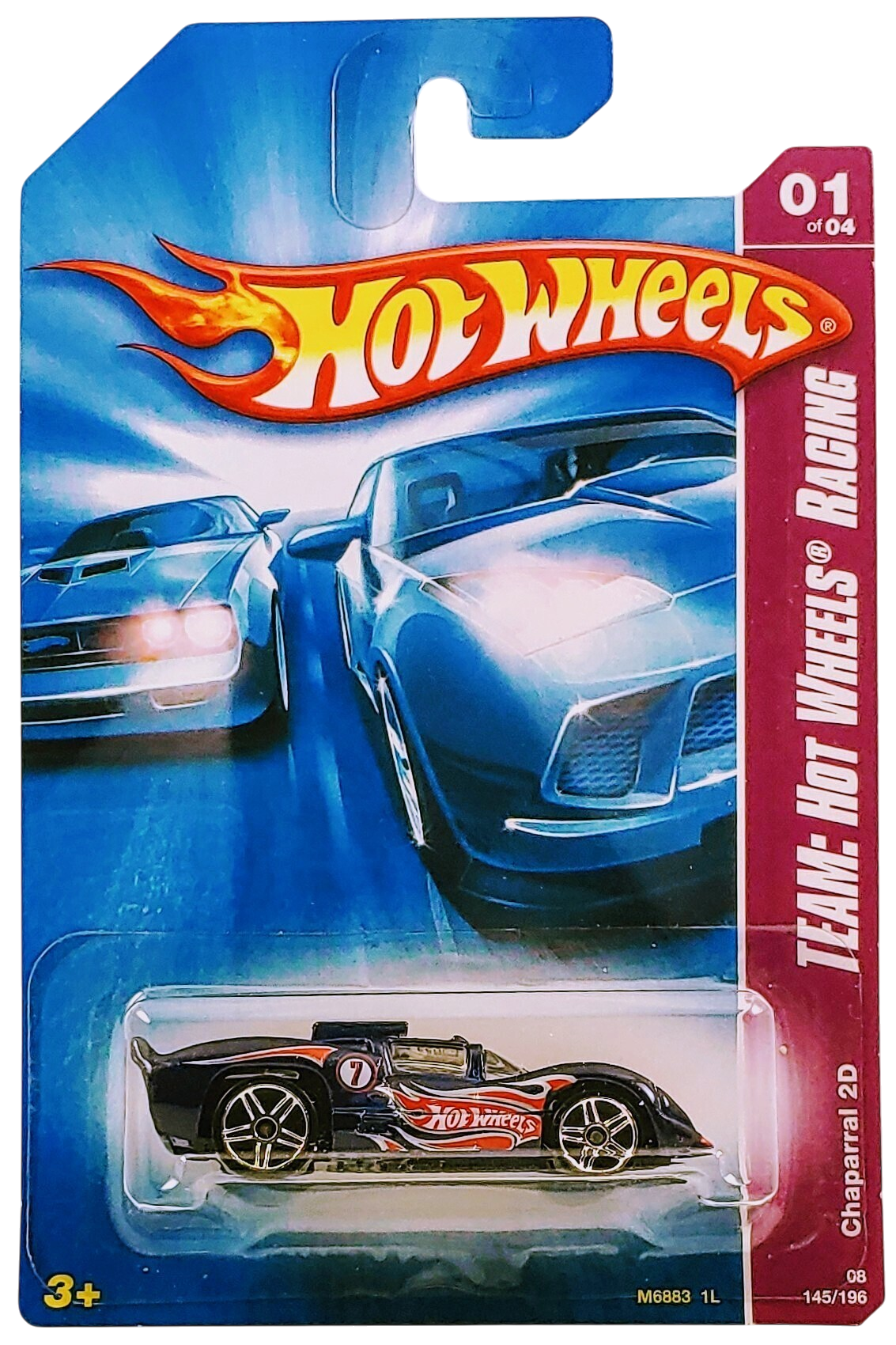 Hot Wheels 2008 - Collector # 145/196 - TEAM: Hot Wheels Racing 1/4 - Chaparral 2D - Blue / #7 - PR5 Wheels - USA Card