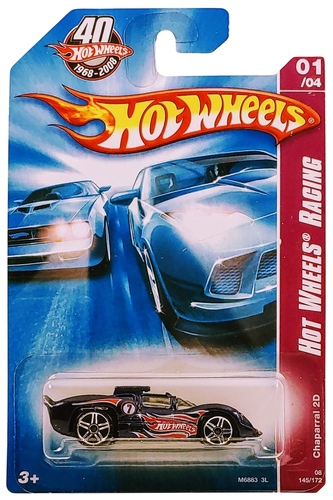Hot Wheels 2008 - Collector # 145/172 - Hot Wheels Racing 1/4 - Chaparral 2D - Blue / #7 - PR5 Wheels - International Card