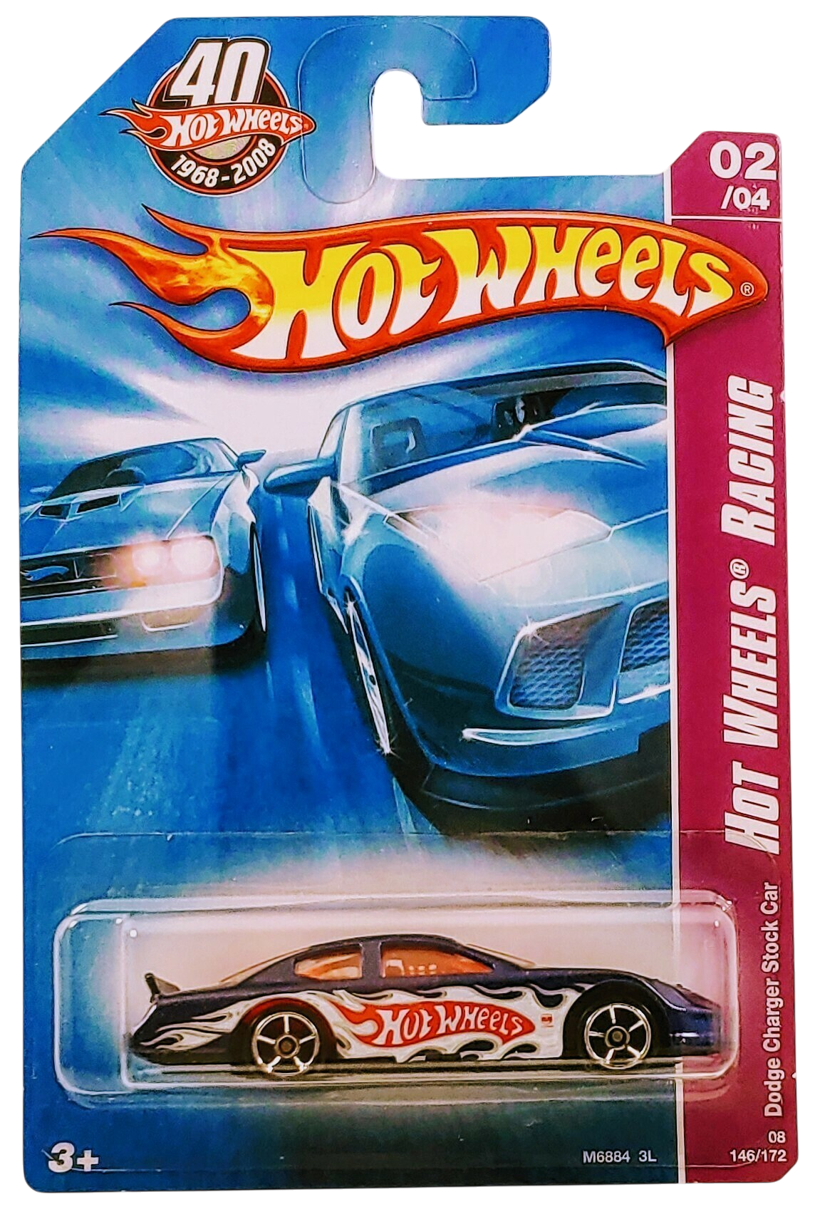 Hot Wheels 2008 - Collector # 146/172 - Hot Wheels Racing 2/4 - Dodge Charger Stock Car - Blue / #13 - OH5Sp Wheels - International Card
