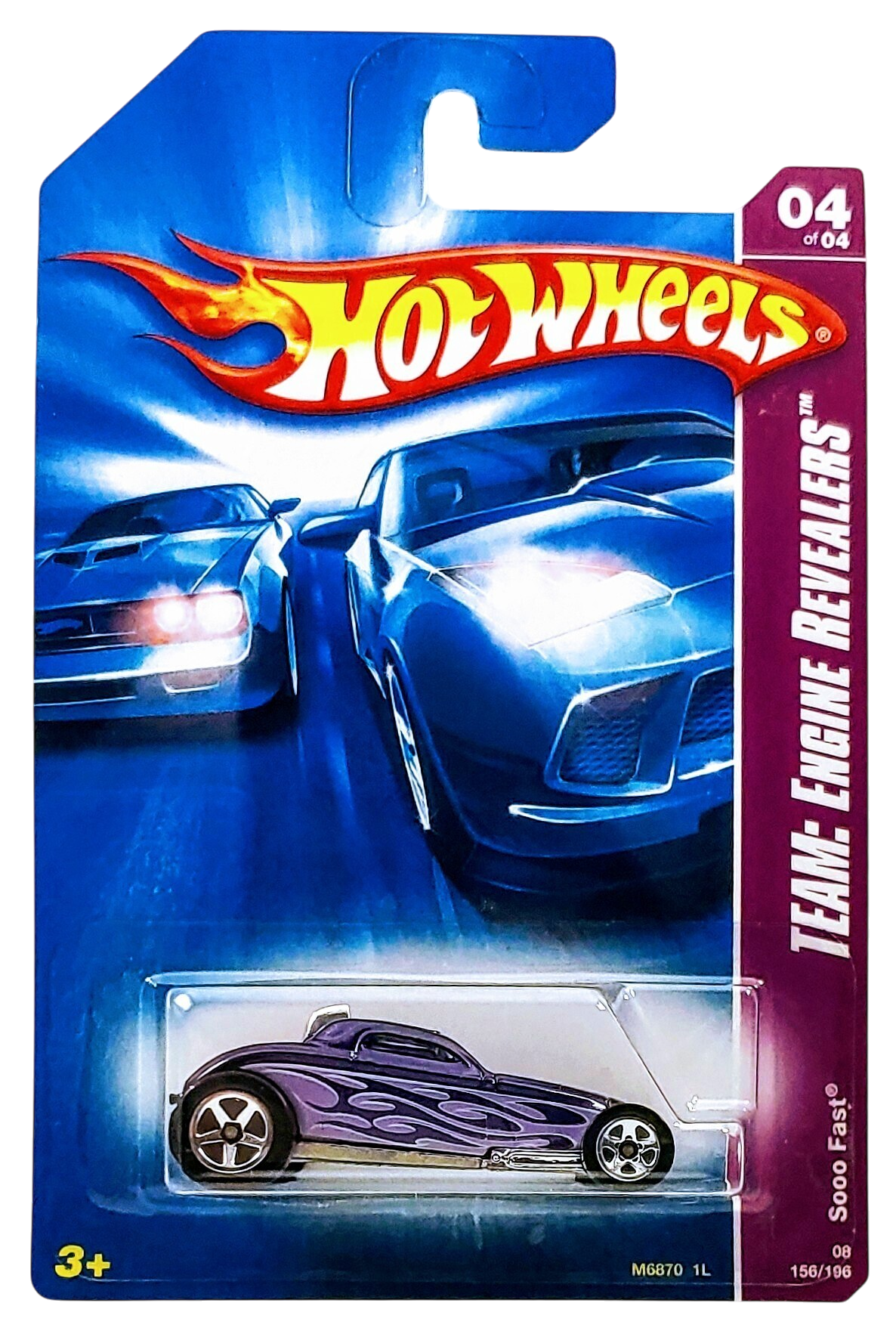 Hot Wheels 2008 - Collector # 156/196 - TEAM: Engine Revealers 4/4 - Sooo Fast - Purple - Opening Engine Cover - 5 Spokes - USA Card