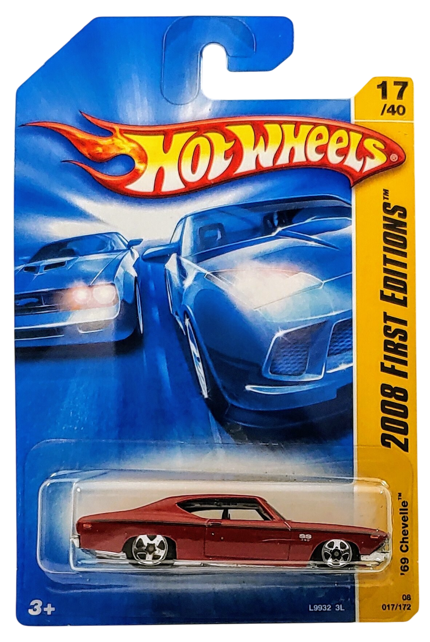 Hot Wheels 2008 - Collector # 017/172 - First Editions 17/40 - '69 Chevelle - Metalflake Dark Red - International Card