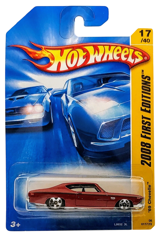 Hot Wheels 2008 - Collector # 017/172 - First Editions 17/40 - '69 Chevelle - Metalflake Dark Red - International Card