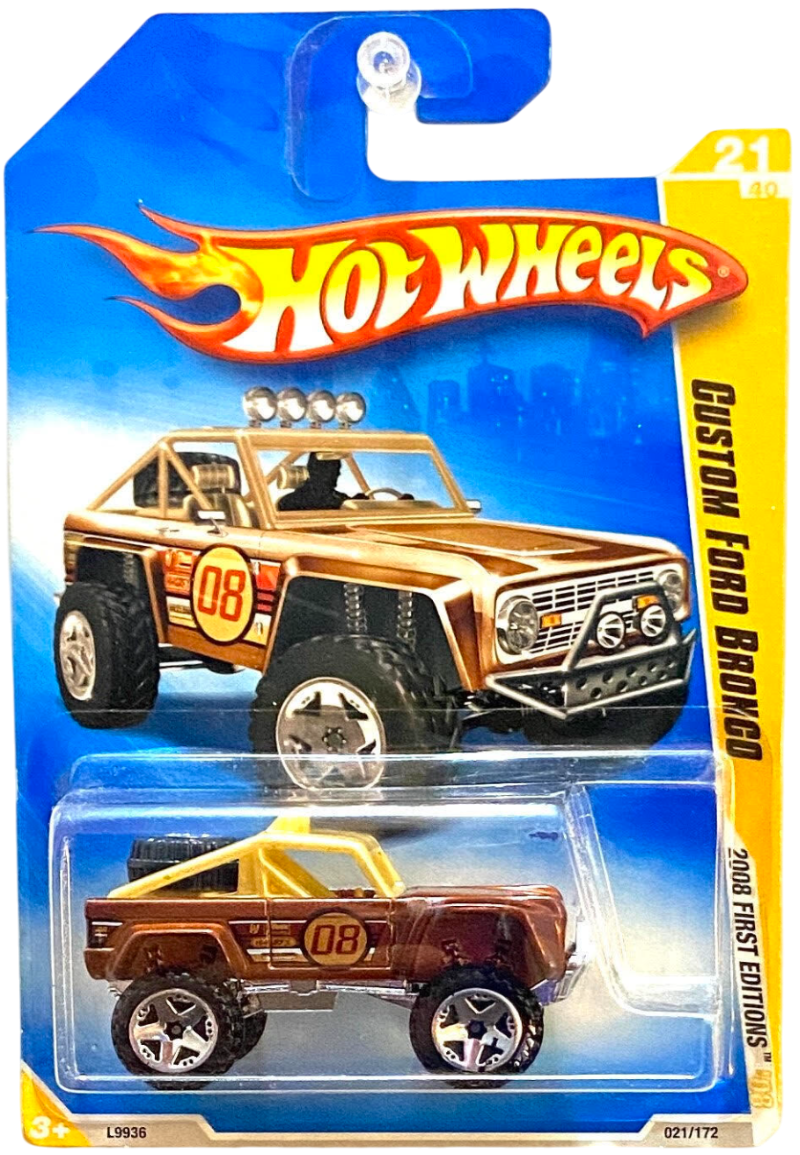 Hot Wheels 2008 - Collector # 021/172 - First Editions 21/40 - Custom Ford Bronco - Metalflake Brown / #08 - OR5Sp Wheels - International 40th Card