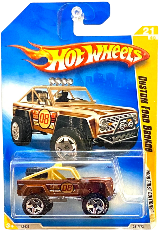 Hot Wheels 2008 - Collector # 021/172 - First Editions 21/40 - Custom Ford Bronco - Metalflake Brown / #08 - OR5Sp Wheels - International 40th Card