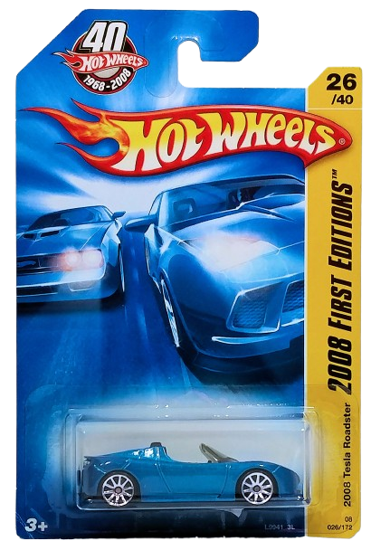 Hot Wheels 2008 - Collector # 026/172 - First Editions 26/40 - 2008 Tesla Roadster - Blue - International Long Card