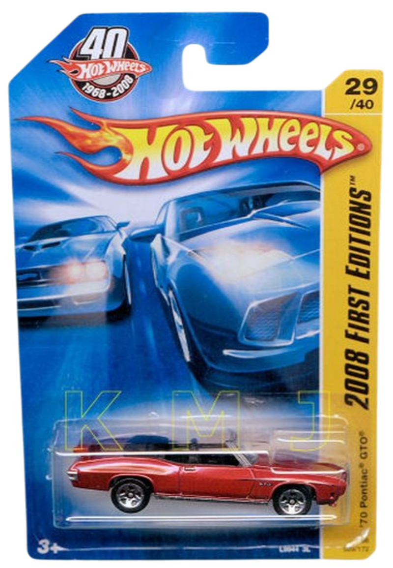 Hot Wheels 2008 - Collector # 029/172 - First Editions 29/40 - '70 Pontiac GTO (Convertible) - Red Metalflake - 5 Spoke Wheels - International 40th Card