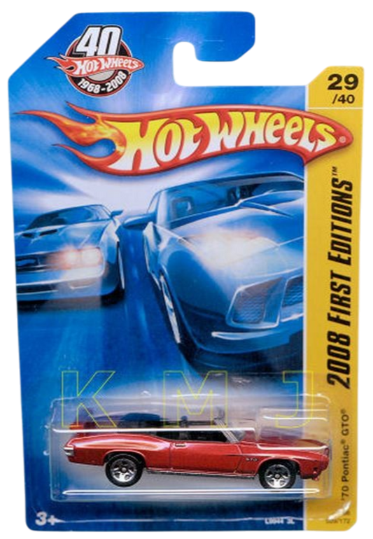 Hot Wheels 2008 - Collector # 029/172 - First Editions 29/40 - '70 Pontiac GTO (Convertible) - Red Metalflake - 5 Spoke Wheels - International 40th Card