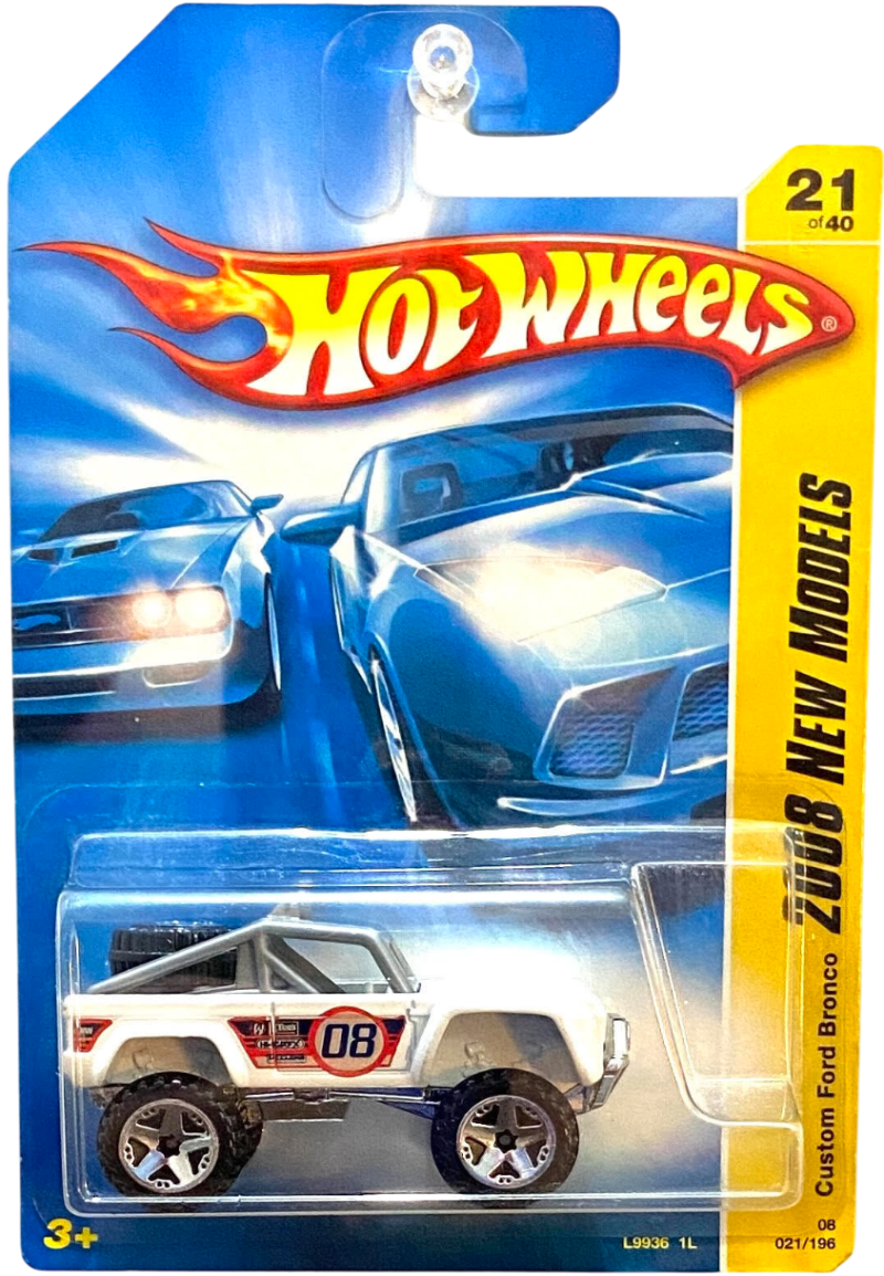 Hot Wheels 2008 - Collector # 021/196 - New Models 21/40 - Custom Ford Bronco - White / #08 - OR5Sp Wheels - USA Card