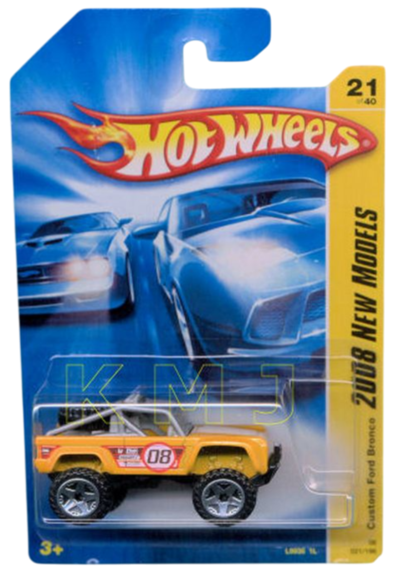 Hot Wheels 2008 - Collector # 021/196 - New Models 21/40 - Custom Ford Bronco - Metalflake Yellow / #08 - OR5Sp Wheels - USA Card