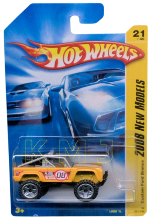Hot Wheels 2008 - Collector # 021/196 - New Models 21/40 - Custom Ford Bronco - Metalflake Yellow / #08 - OR5Sp Wheels - USA Card