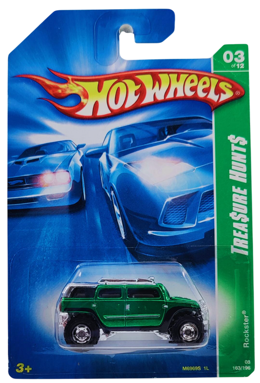 Hot Wheels 2008 - Collector # 163/196 - SUPER Treasure Hunts 3/12 - Rockster - Spectraflame Green - Off-Road Real Riders - USA Card
