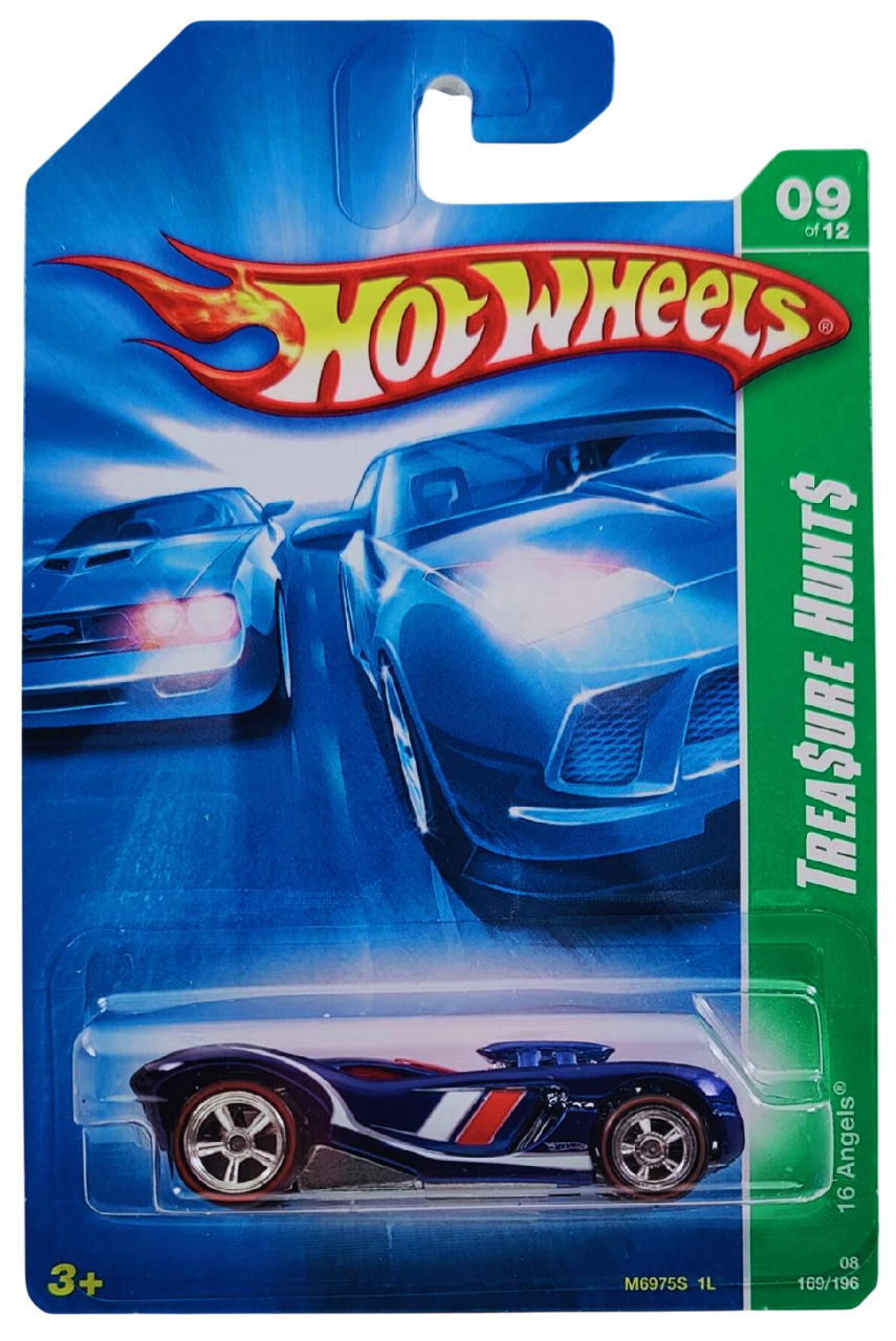 Hot Wheels 2008 - Collector 169/196 - SUPER Treasure Hunts 09/12 - 16 Angels - Spectraflame Blue - Real Riders with Redlines - Metal Base - USA Card