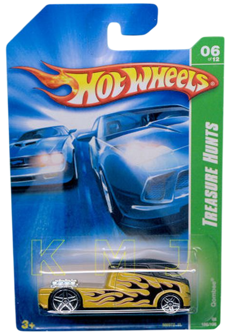 Hot Wheels 2008 - Collector # 166/196 - Treasure Hunts 6/12 - Qombee - Gold with Black Roof & Flames - PR5 Wheels - USA Card