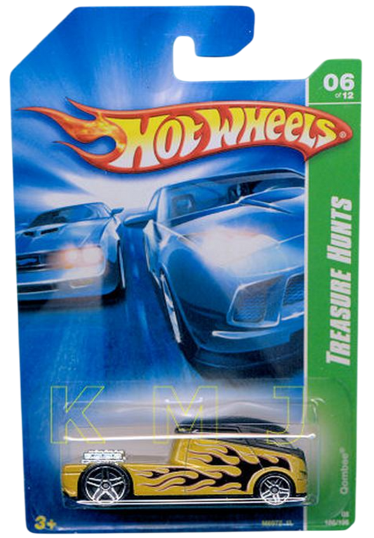 Hot Wheels 2008 - Collector # 166/196 - Treasure Hunts 6/12 - Qombee - Gold with Black Roof & Flames - PR5 Wheels - USA Card