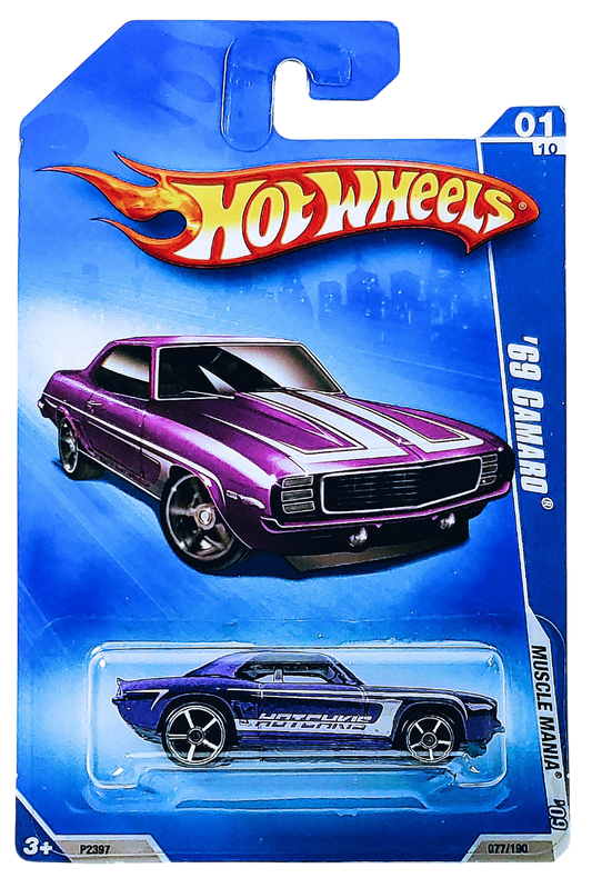 Hot Wheels 2009 - Collector # 077/190 - Muscle Mania 1/10 - '69 Camaro - Purple / Hotchkis - USA Card