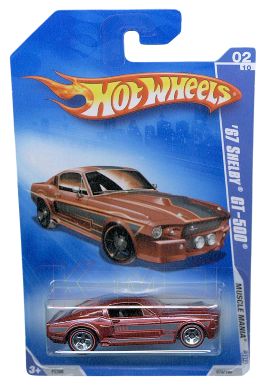 Hot Wheels 2009 - Collector # 078/190 - Muscle Mania 02/10 - '67 Shelby GT-500 - Dark Red - Red Line Tires on 5 Spokes - Walmart Exclusive - USA Card