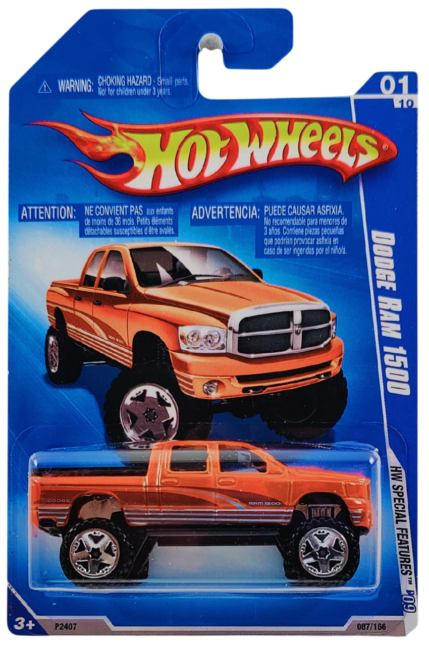 Hot Wheels 2009 - Collector # 087/190 - HW Special Features 01/10 - Dodge Ram 1500 - Orange - Truck Bed Opens - International Card