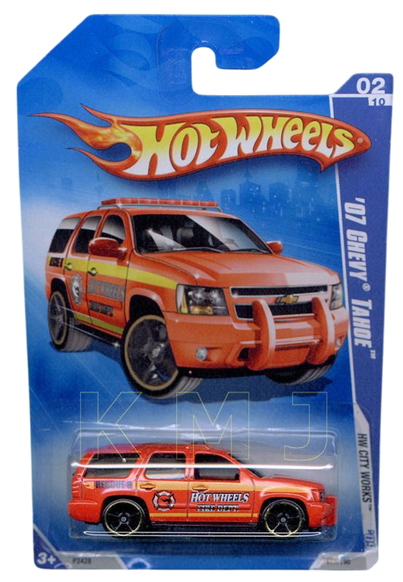 Hot Wheels 2009 - Collector # 108/190 - HW City Works 2/10 - '07 Chevy Tahoe - Red / Fire Dept. - OH5SP Wheels - USA Card