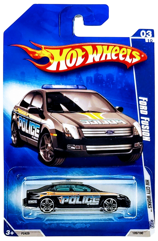 Hot Wheels 2009 - Collector # 109/190 - HW City Works 3/10 - Ford Fusion - Black / Police - USA Card