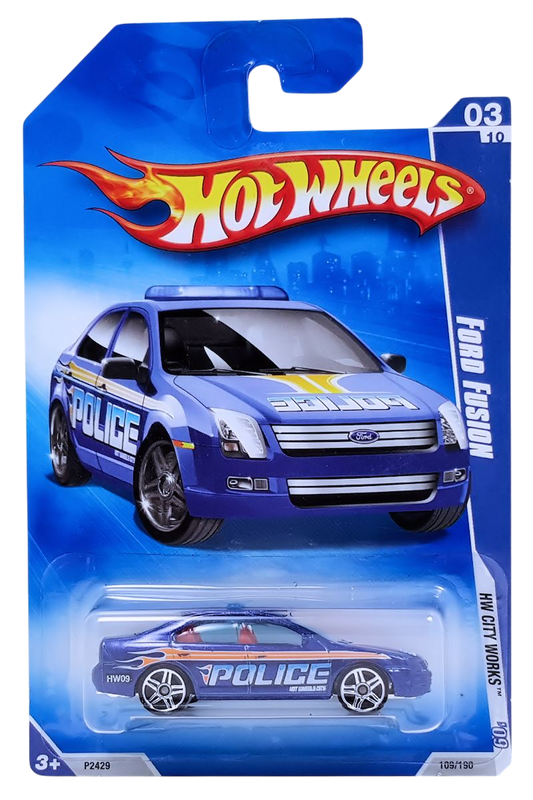 Hot Wheels 2009 - Collector # 109/190 - HW City Works 3/10 - Ford Fusion - Blue / Police - USA Card