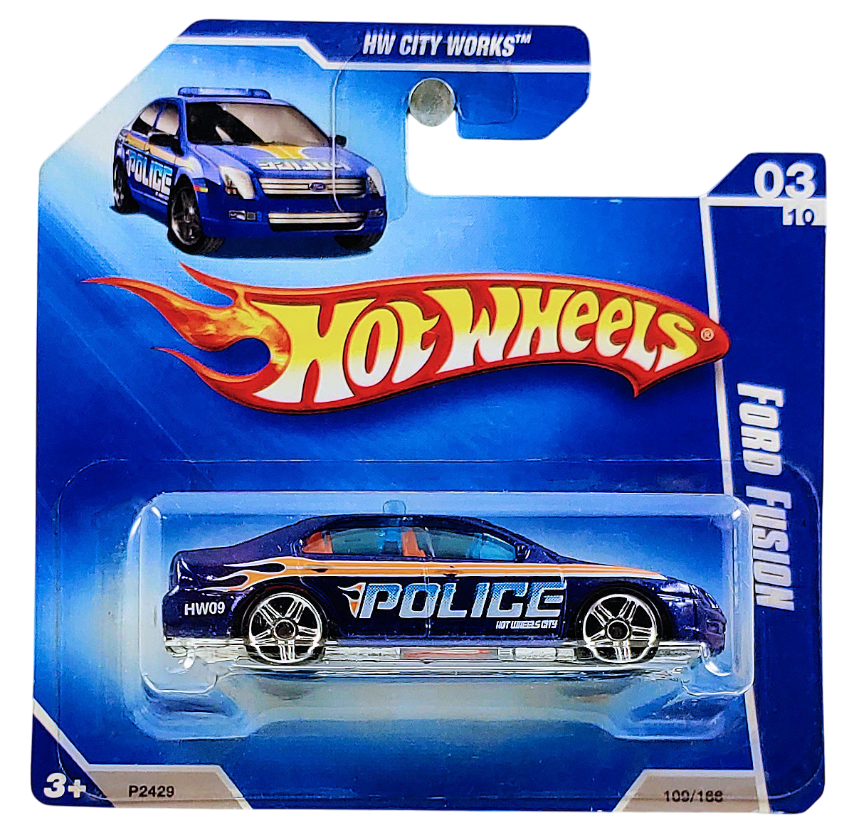 Hot Wheels 2009 - Collector # 109/166 - HW City Works 3/10 - Ford Fusion - Blue / Police - Short Card