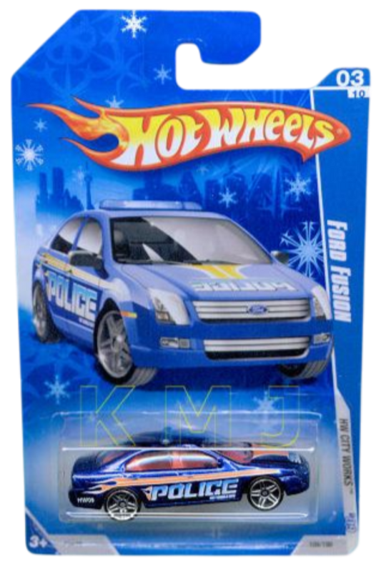 Hot Wheels 2009 - Collector # 109/190 - HW City Works 3/10 - Ford Fusion - Blue / Police - USA 'Snowflake' Card - Target Exclusive