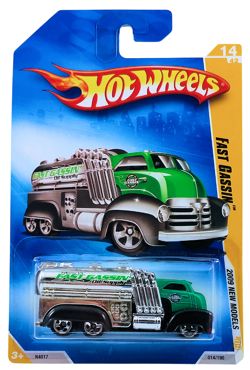 Hot Wheels 2009 - Collector # 014/190 - New Models 14/42 - Fast Gassin - Satin Green Cab / Chrome Tank / Black Fenders - 5 Spoke Wheels - USA Card