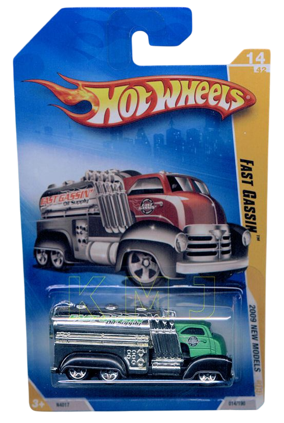 Hot Wheels 2009 - Collector # 014/190 - New Models 14/42 - Fast Gassin - Satin Green Cab / Chrome Tank / Black Fenders - 5 Spoke Wheels - USA 'Red Truck' Card - ERROR Wrong Color Vehicle on Card!