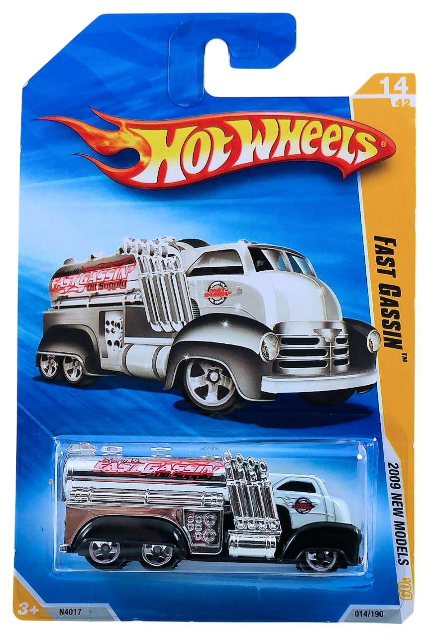 Hot Wheels 2009 - Collector # 014/190 - New Models 14/42 - Fast Gassin - White Cab / Chrome Tank / Black Fenders - 5 Spoke Wheels - USA Card
