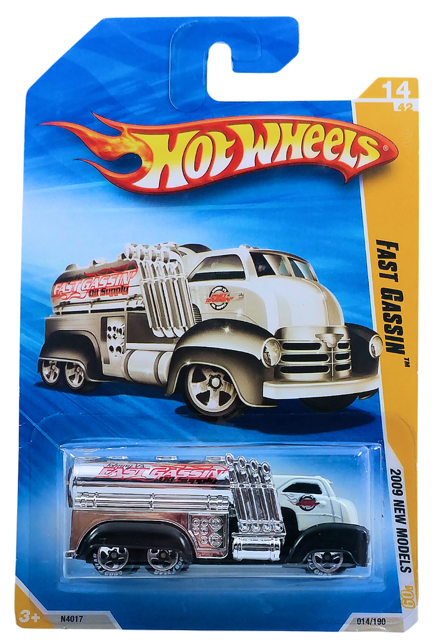 Hot Wheels 2009 - Collector # 014/190 - New Models 14/42 - Fast Gassin - White Cab / Chrome Tank / Black Fenders - 5 Spoke Wheels with Good Year Tires - Walmart Exclusive - USA Card
