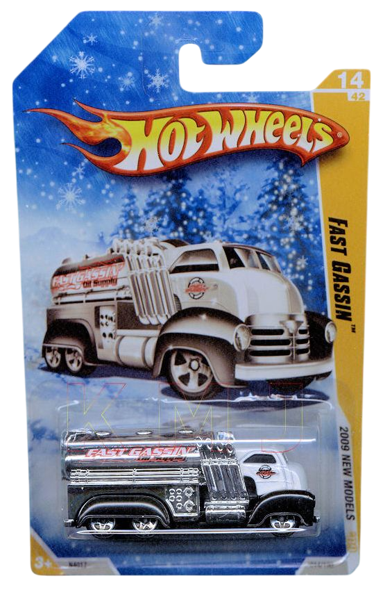 Hot Wheels 2009 - Collector # 014/190 - New Models 14/42 - Fast Gassin - White Cab / Chrome Tank / Black Fenders - 5 Spoke Wheels - USA 'Snowflake' Card - Target Exclusive