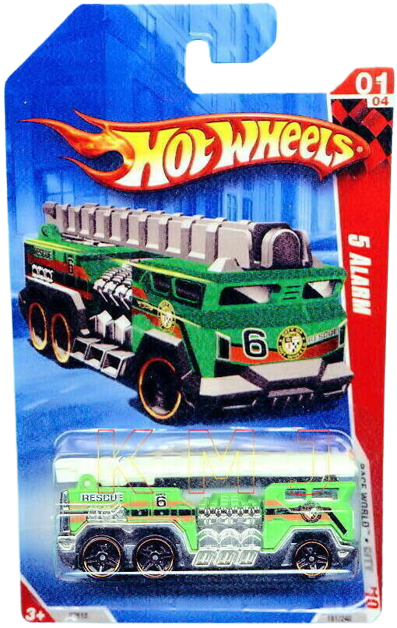 Hot Wheels 2010 - Collector # 181/240 - Race World / City 1/4 - 5 Alarm (Fire Truck) - Neon Green - USA '11 Card