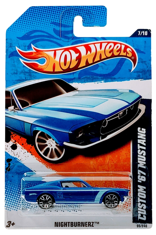 Hot Wheels 2010 - Collector # 095/240 - Nightburnerz 7/10 - Custom '67 Mustang - Blue - USA Card